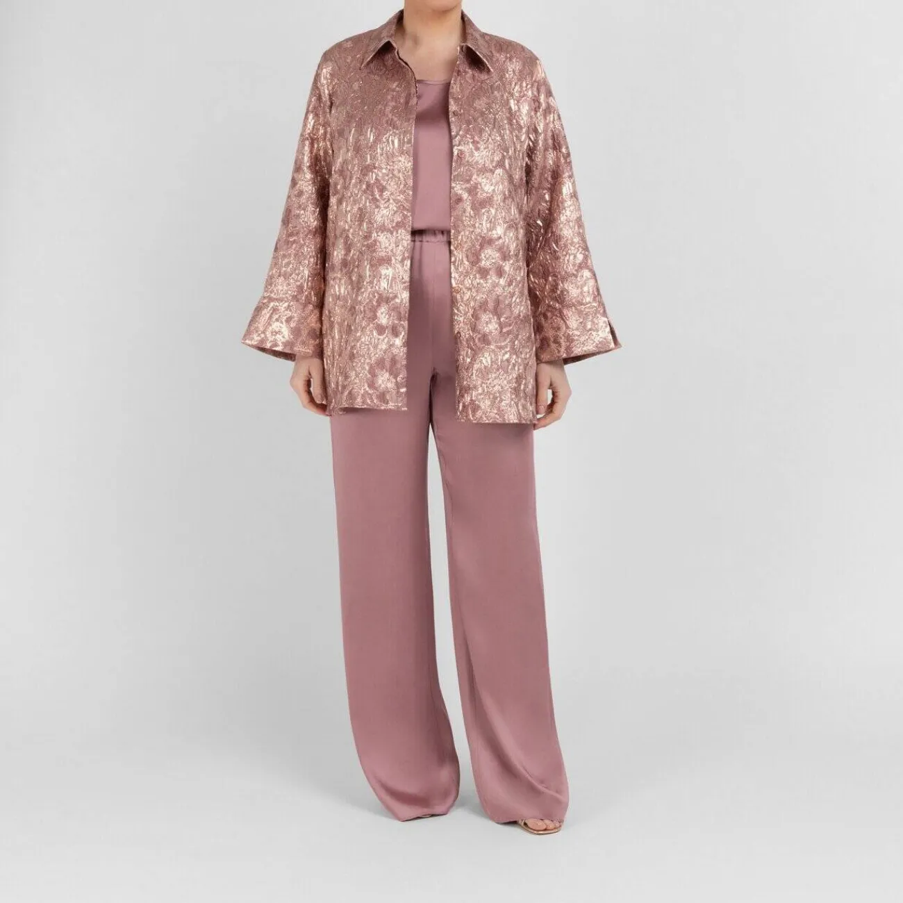 Fashion Marina Rinaldi Elegante Marina Rinaldi Brocade Shacket Metallic Rose