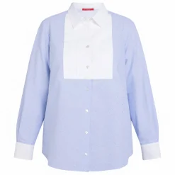 Hot Marina Rinaldi Sport Marina Rinaldi Cotton Poplin Embellished Shirt Blue
