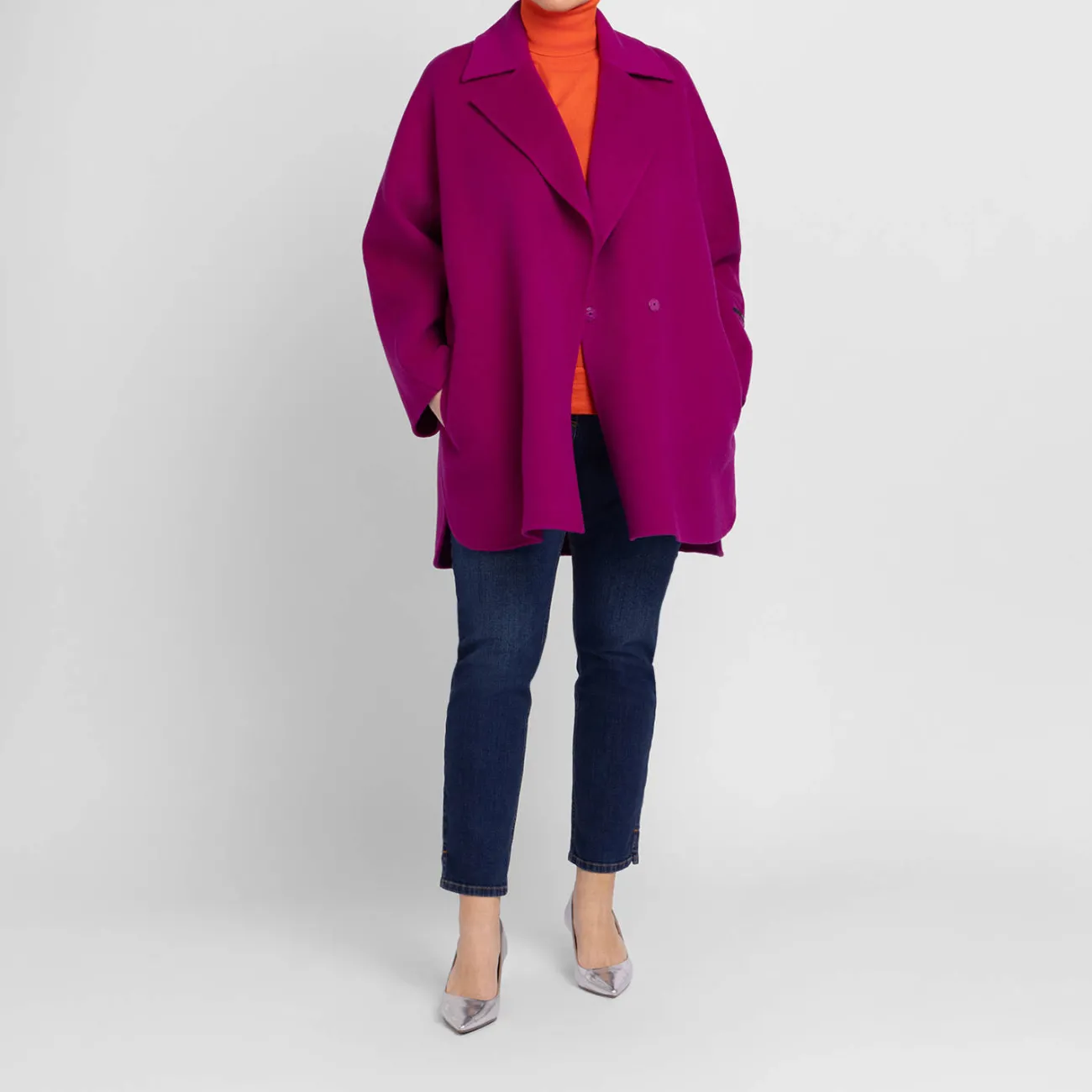 Online Marina Rinaldi Double Faced Wool Coat Cyclamen