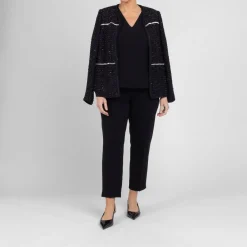 Online Marina Rinaldi Elegante Marina Rinaldi Embellished Yarn-Dyed Jacket Black