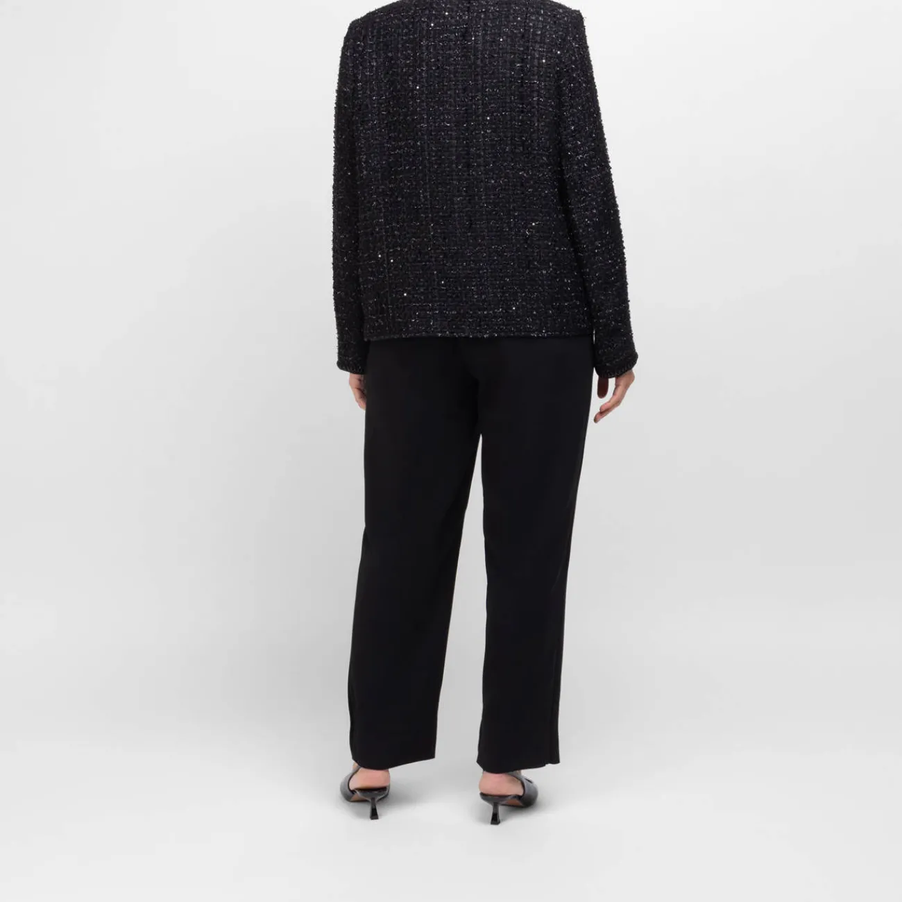 Online Marina Rinaldi Elegante Marina Rinaldi Embellished Yarn-Dyed Jacket Black
