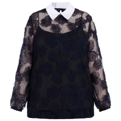 Sale Marina Rinaldi Embroidered Lace Collared Top
