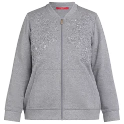 Online Marina Rinaldi Embroidered Jersey Bomber-Cut Jacket Grey