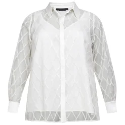 Sale Marina Rinaldi Elegante Marina Rinaldi Embroidered Organza Shirt White