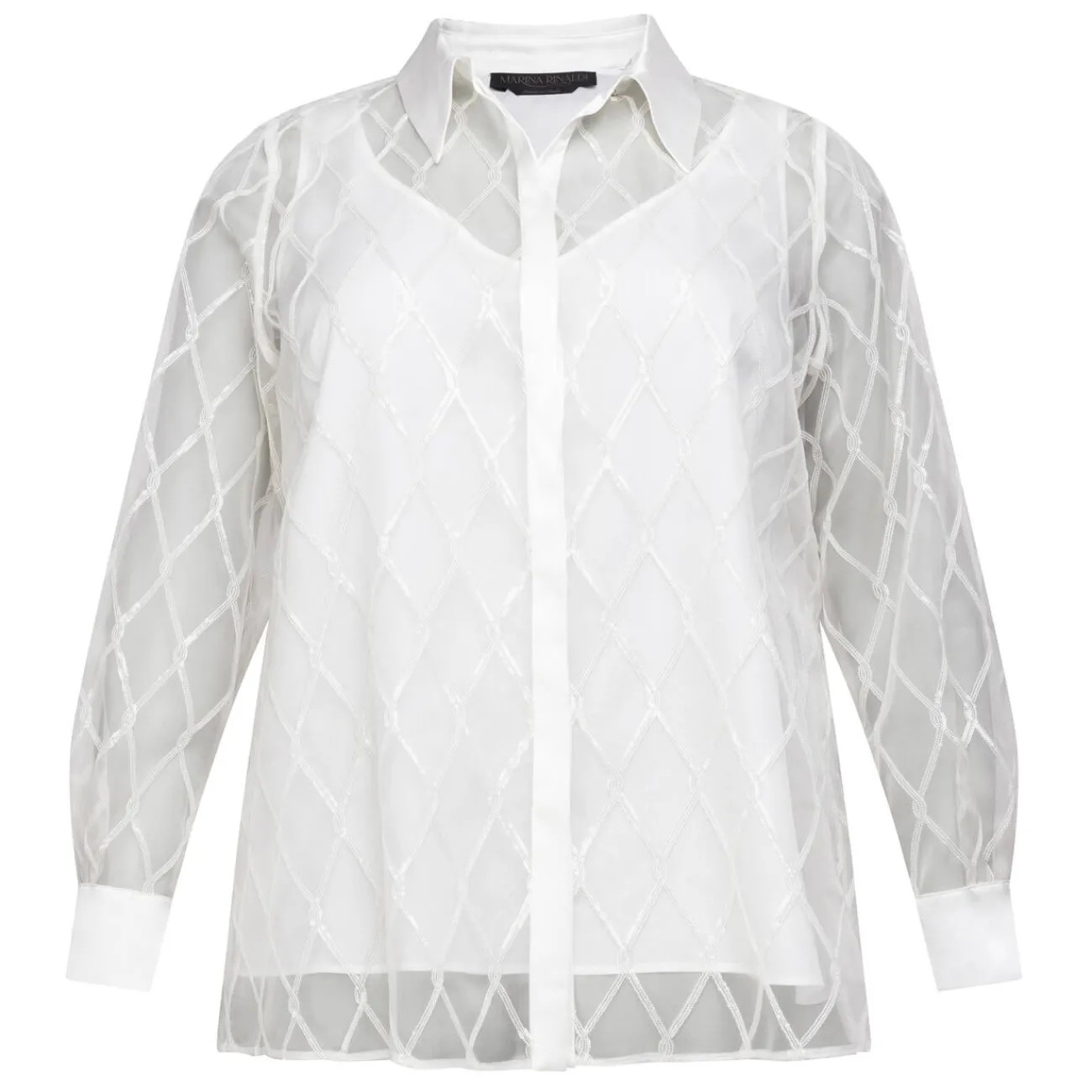 Sale Marina Rinaldi Elegante Marina Rinaldi Embroidered Organza Shirt White