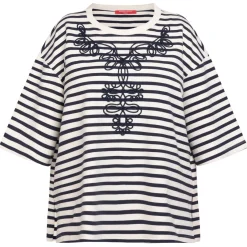 Fashion Marina Rinaldi Sport Marina Rinaldi Embroidered Jersey T-Shirt Navy Stripe