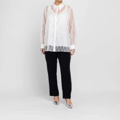 Sale Marina Rinaldi Elegante Marina Rinaldi Embroidered Organza Shirt White