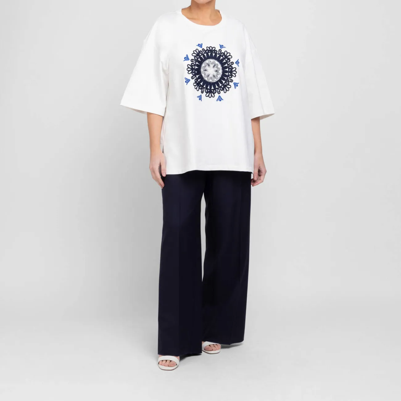 Clearance Marina Rinaldi Sport Marina Rinaldi Embroidered Jersey Sweatshirt Ivory