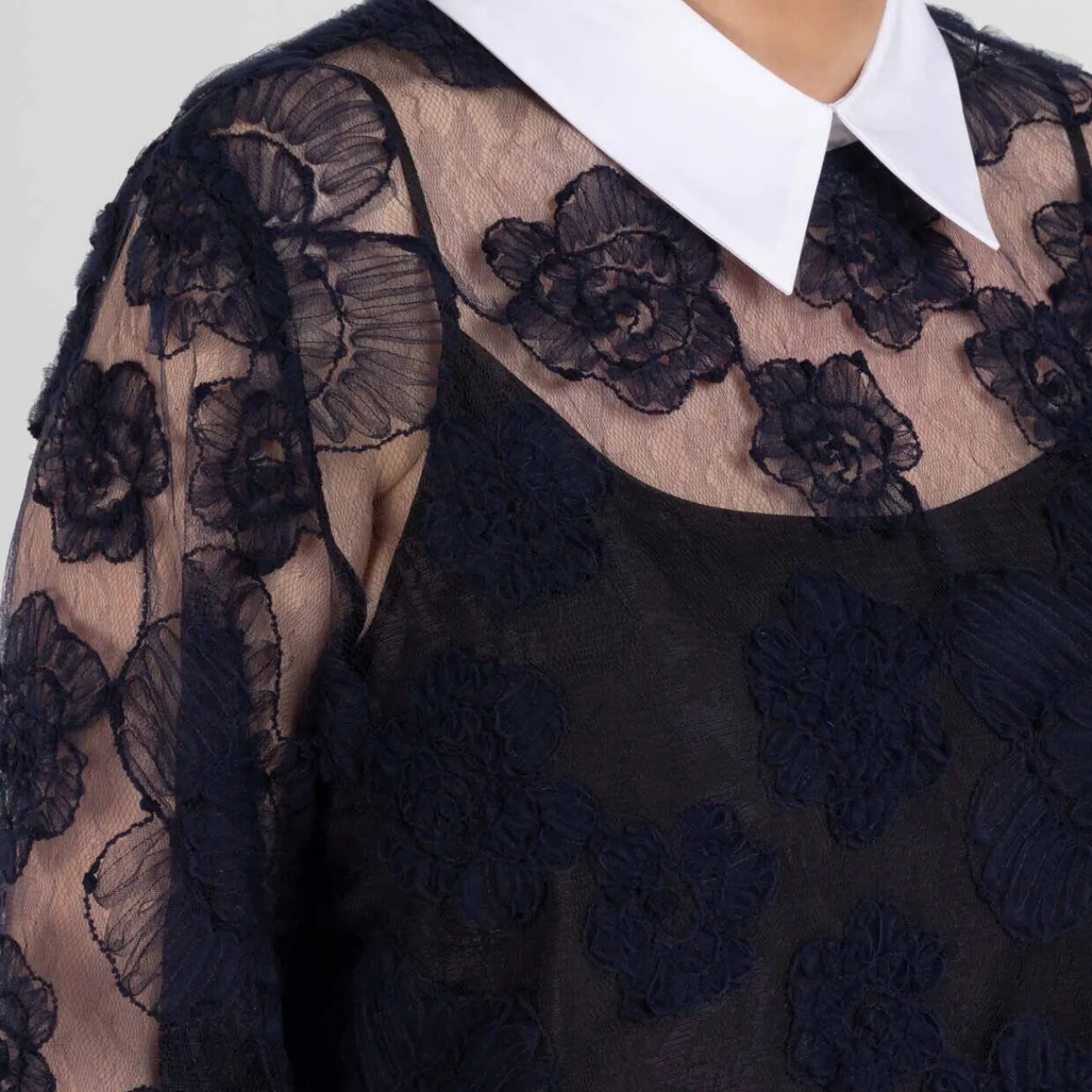 Sale Marina Rinaldi Embroidered Lace Collared Top