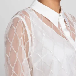 Sale Marina Rinaldi Elegante Marina Rinaldi Embroidered Organza Shirt White