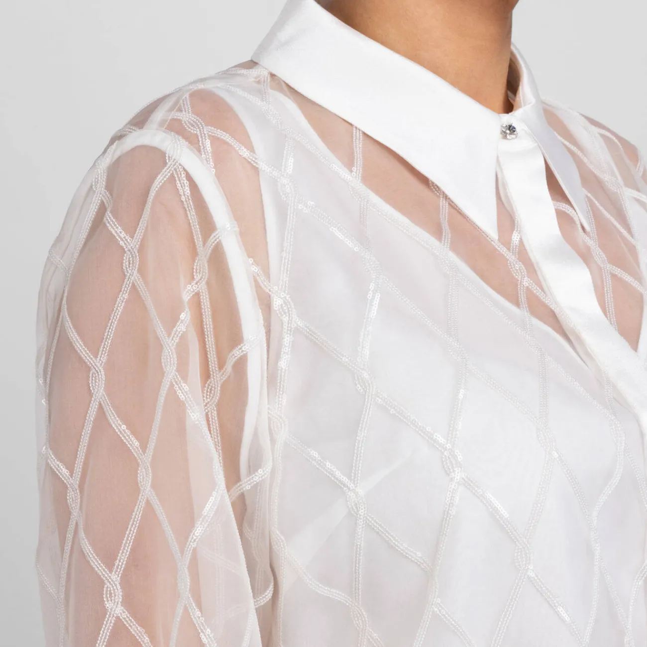 Sale Marina Rinaldi Elegante Marina Rinaldi Embroidered Organza Shirt White