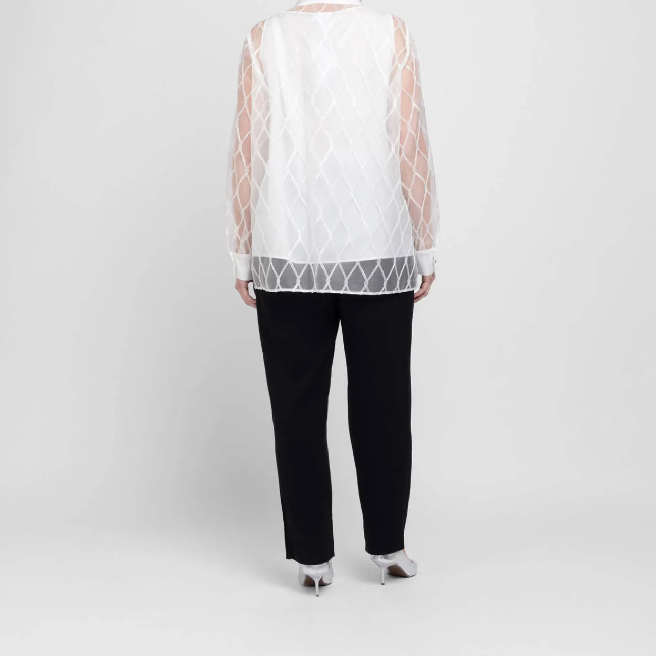 Sale Marina Rinaldi Elegante Marina Rinaldi Embroidered Organza Shirt White