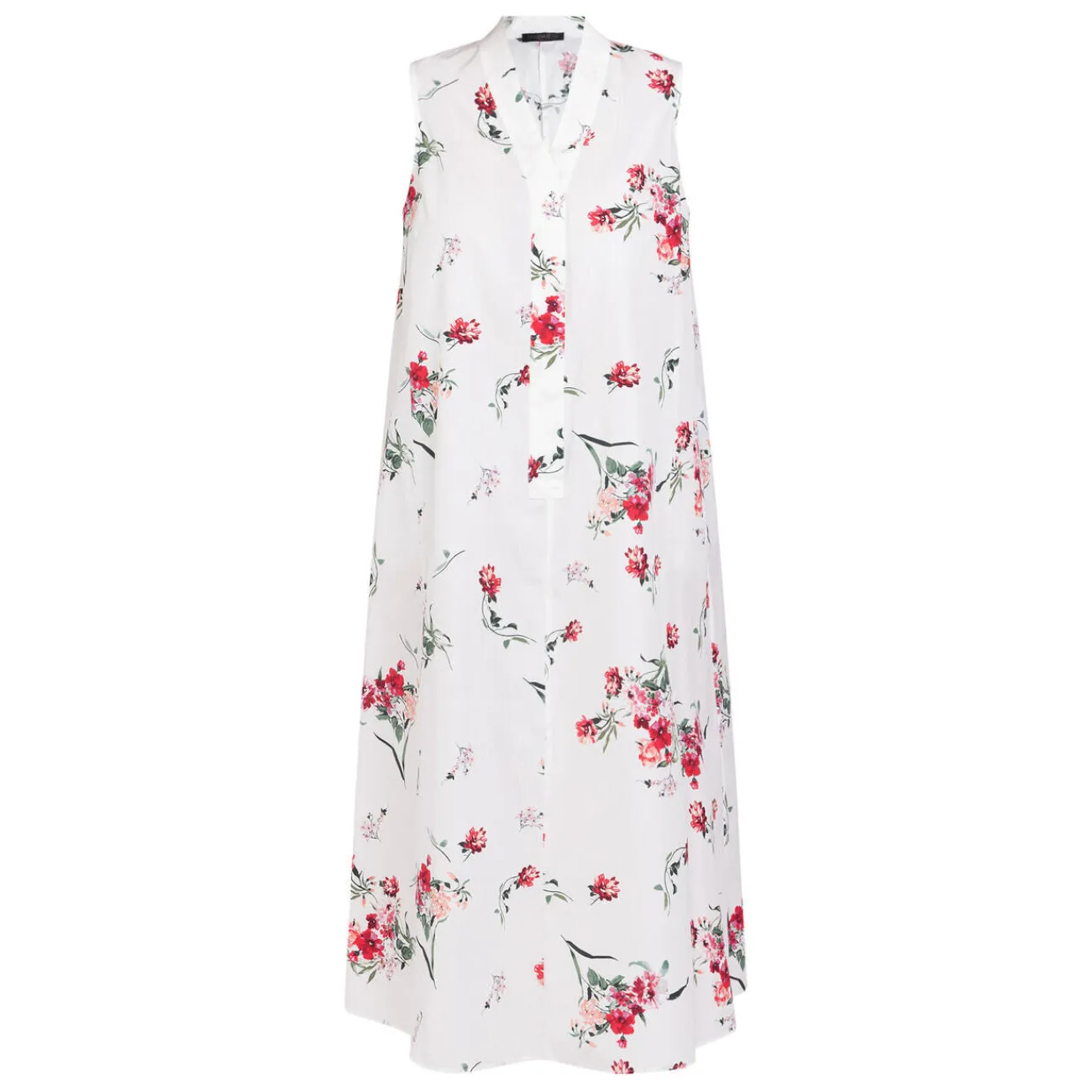 Discount Marina Rinaldi Floral Cotton Poplin Dress with Optional Sleeve White