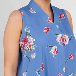 Fashion Marina Rinaldi Floral Cotton Poplin Dress with Optional Sleeve Blue