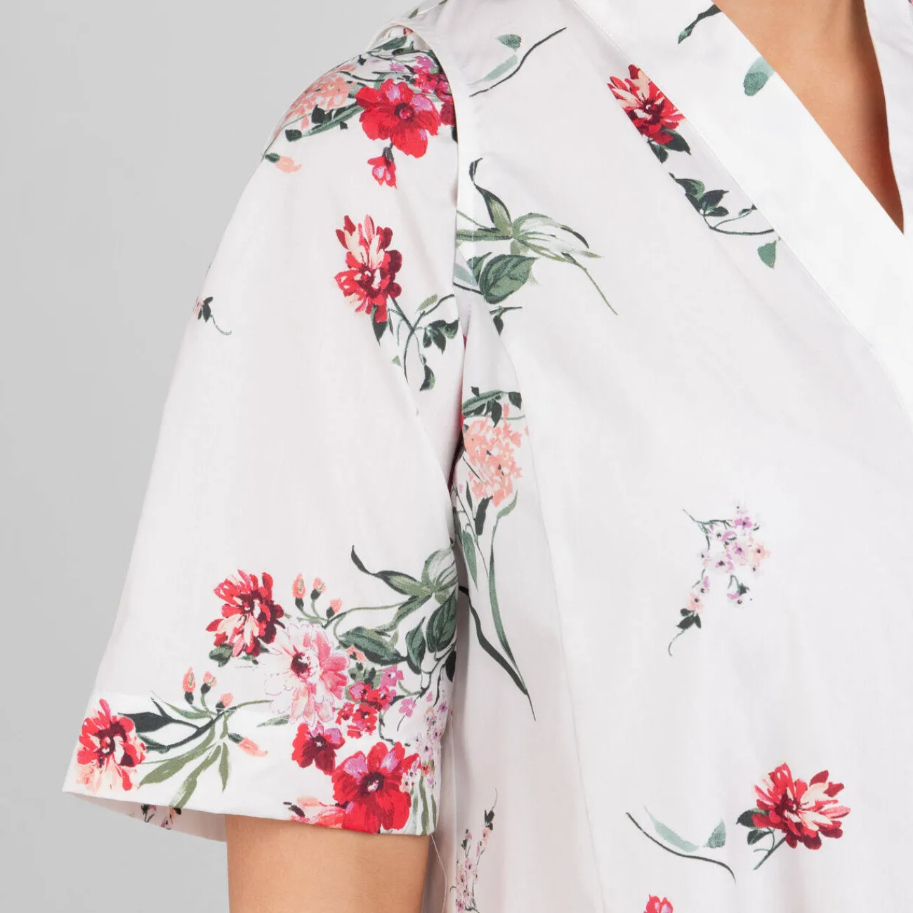 Discount Marina Rinaldi Floral Cotton Poplin Dress with Optional Sleeve White