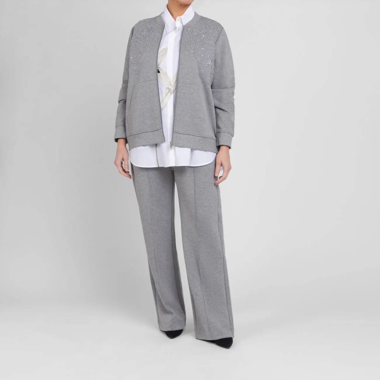 New Marina Rinaldi Jersey Trousers Marl Grey