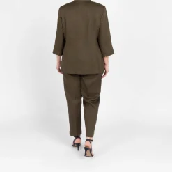Outlet Marina Rinaldi Linen Blazer Khaki Green