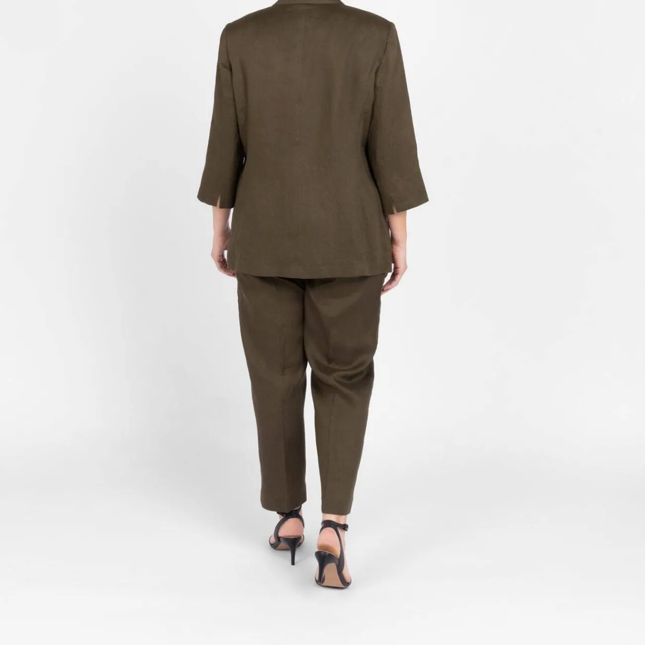 Outlet Marina Rinaldi Linen Blazer Khaki Green