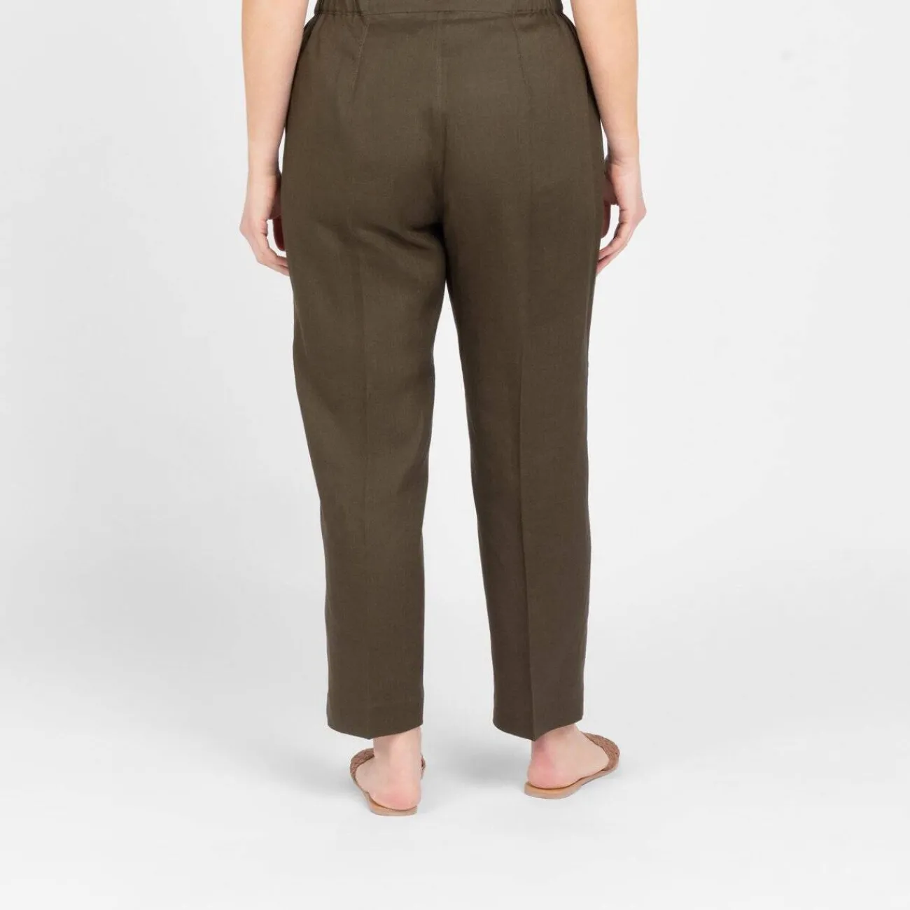 Fashion Marina Rinaldi Linen Cigarette Trousers Khaki Green
