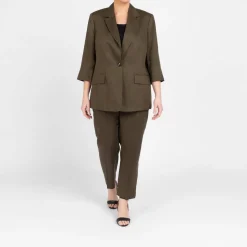 Fashion Marina Rinaldi Linen Cigarette Trousers Khaki Green
