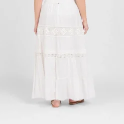 Online Marina Rinaldi Long Flounced Cotton Skirt Ivory
