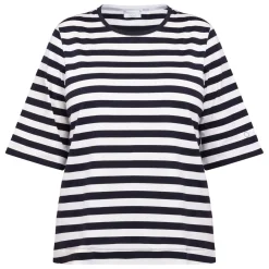 Best Marina Rinaldi Relax Marina Rinaldi Navy and White Stripe T-Shirt