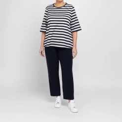 Best Marina Rinaldi Relax Marina Rinaldi Navy and White Stripe T-Shirt