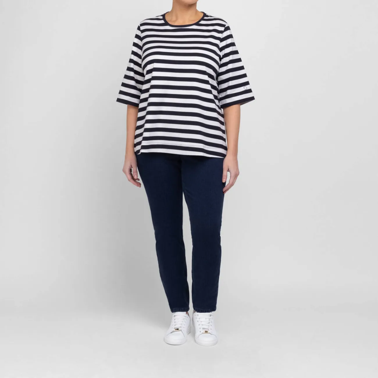 Best Marina Rinaldi Relax Marina Rinaldi Navy and White Stripe T-Shirt