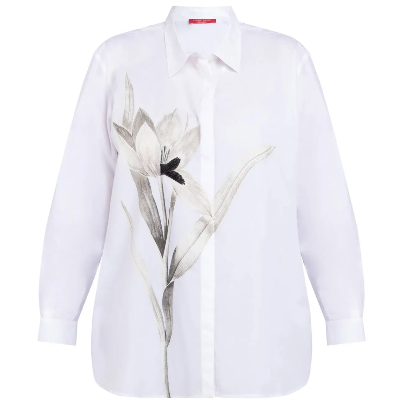 Fashion Marina Rinaldi Sport Marina Rinaldi Oversized Embroidered Cotton Shirt White