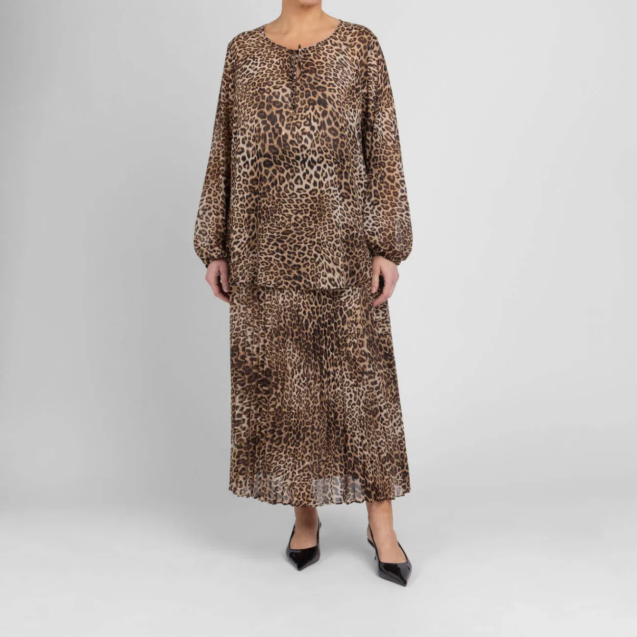 Outlet Marina Rinaldi Sport Marina Rinaldi Pleated Georgette Animal Print Skirt