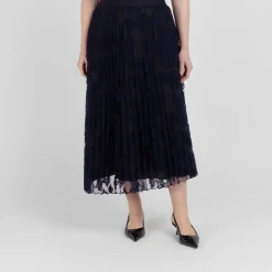 Discount Marina Rinaldi Pleated Midi Skirt Lace Navy