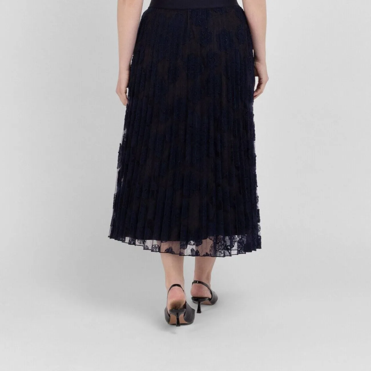 Discount Marina Rinaldi Pleated Midi Skirt Lace Navy