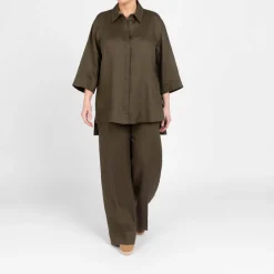 Sale Marina Rinaldi Pull On Linen Trousers Khaki Green