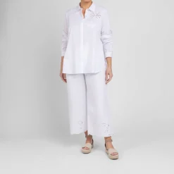 Best Marina Rinaldi Sport Marina Rinaldi Pure Cotton Embroidered Shirt White