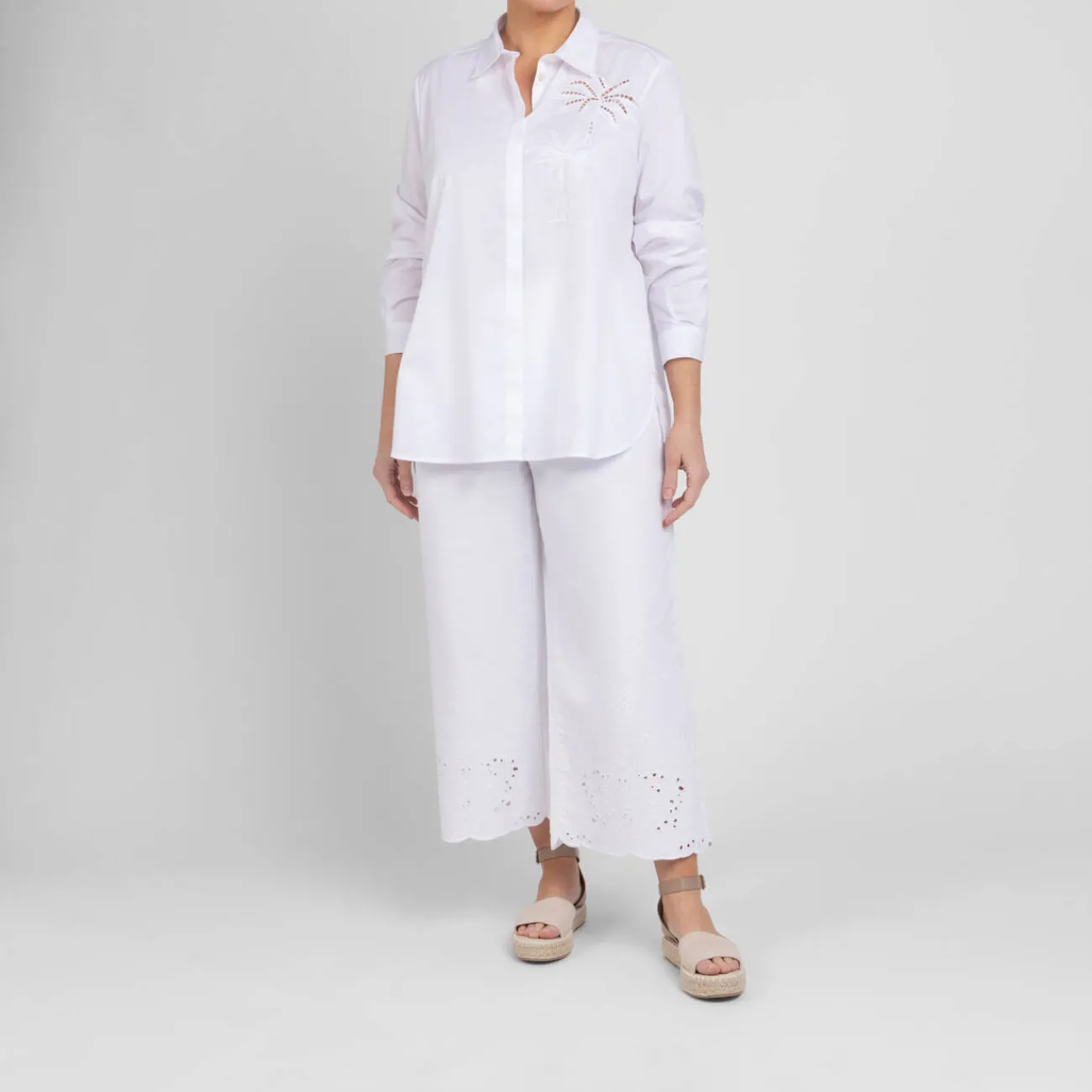 Best Marina Rinaldi Sport Marina Rinaldi Pure Cotton Embroidered Shirt White