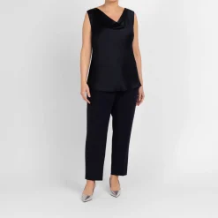 Online Marina Rinaldi Elegante Marina Rinaldi Silk Acetate Drape Vest Navy