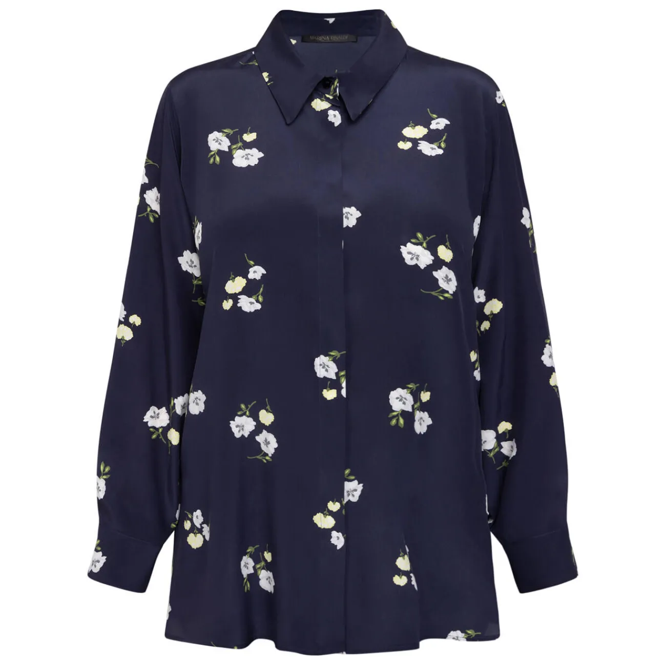 Sale Marina Rinaldi Silk Crepe de Chine Shirt Navy