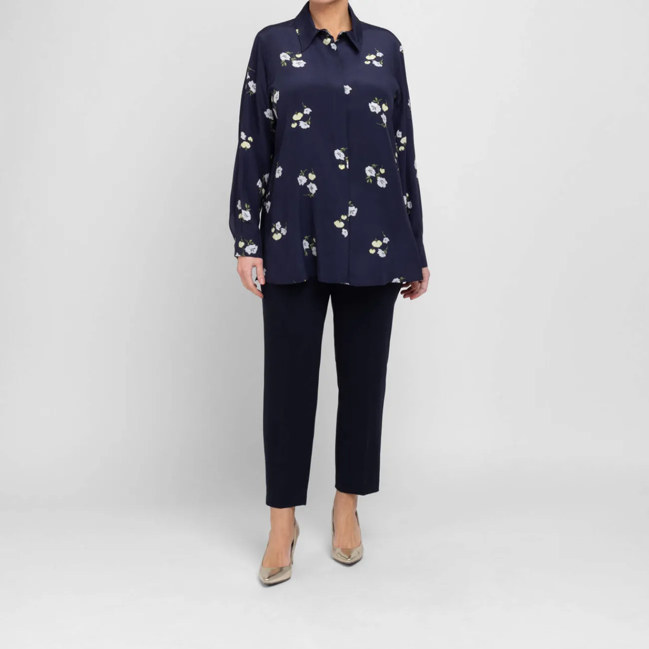 Sale Marina Rinaldi Silk Crepe de Chine Shirt Navy