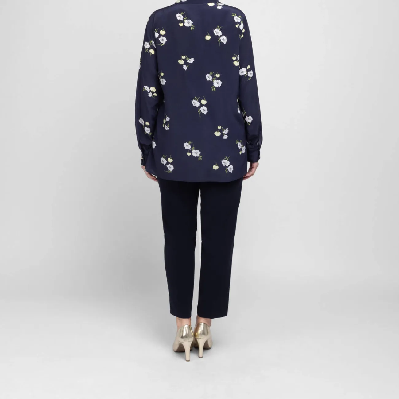 Sale Marina Rinaldi Silk Crepe de Chine Shirt Navy