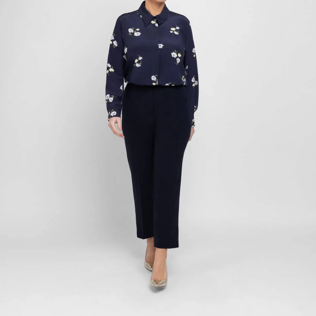 Sale Marina Rinaldi Silk Crepe de Chine Shirt Navy