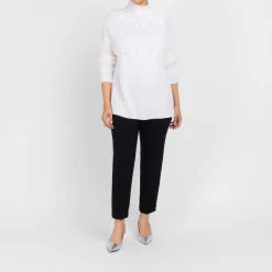 New Marina Rinaldi Triacetate Cady Trousers With Turn-Up Hem Black