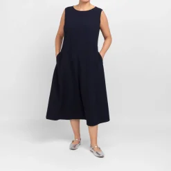 Clearance Marina Rinaldi Triacetate Cady Dress with Optional Sleeves Navy