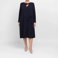 Hot Marina Rinaldi Elegante Marina Rinaldi Triacetate Keyhole Dress Navy