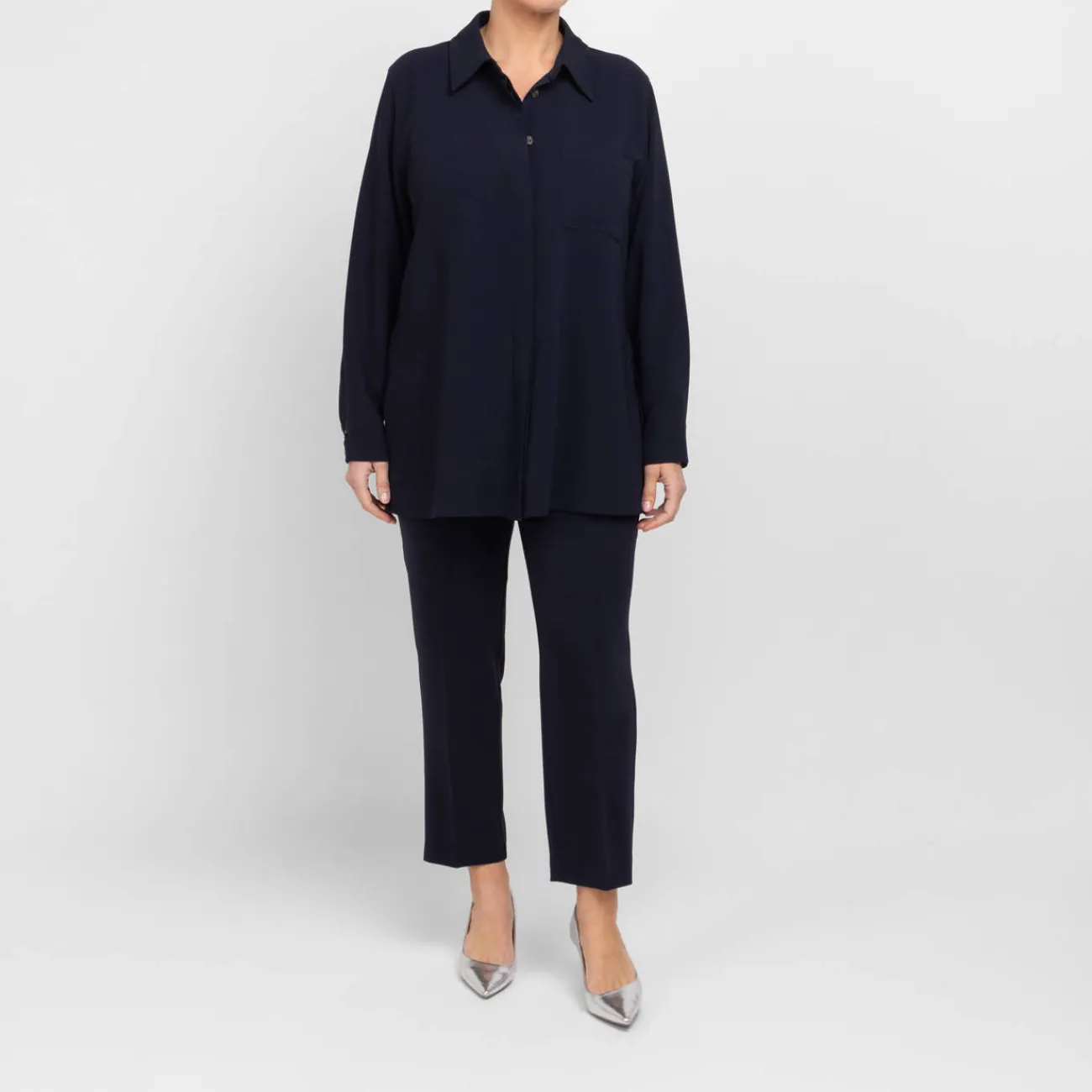 New Marina Rinaldi Triacetate Cady Shirt Navy