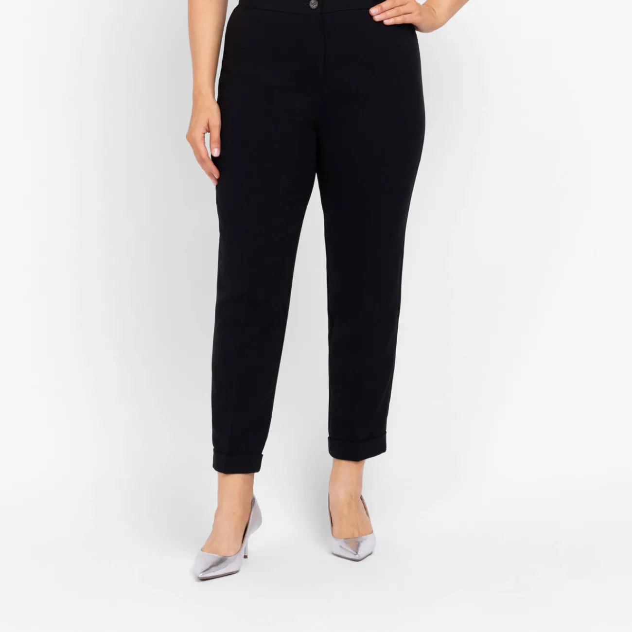 New Marina Rinaldi Triacetate Cady Trousers With Turn-Up Hem Black