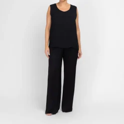 New Marina Rinaldi Elegante Marina Rinaldi Wide Leg Pull-On Satin Trousers Black