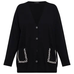Fashion Marina Rinaldi Wool and Cashmere Cardigan Rhinestone Black