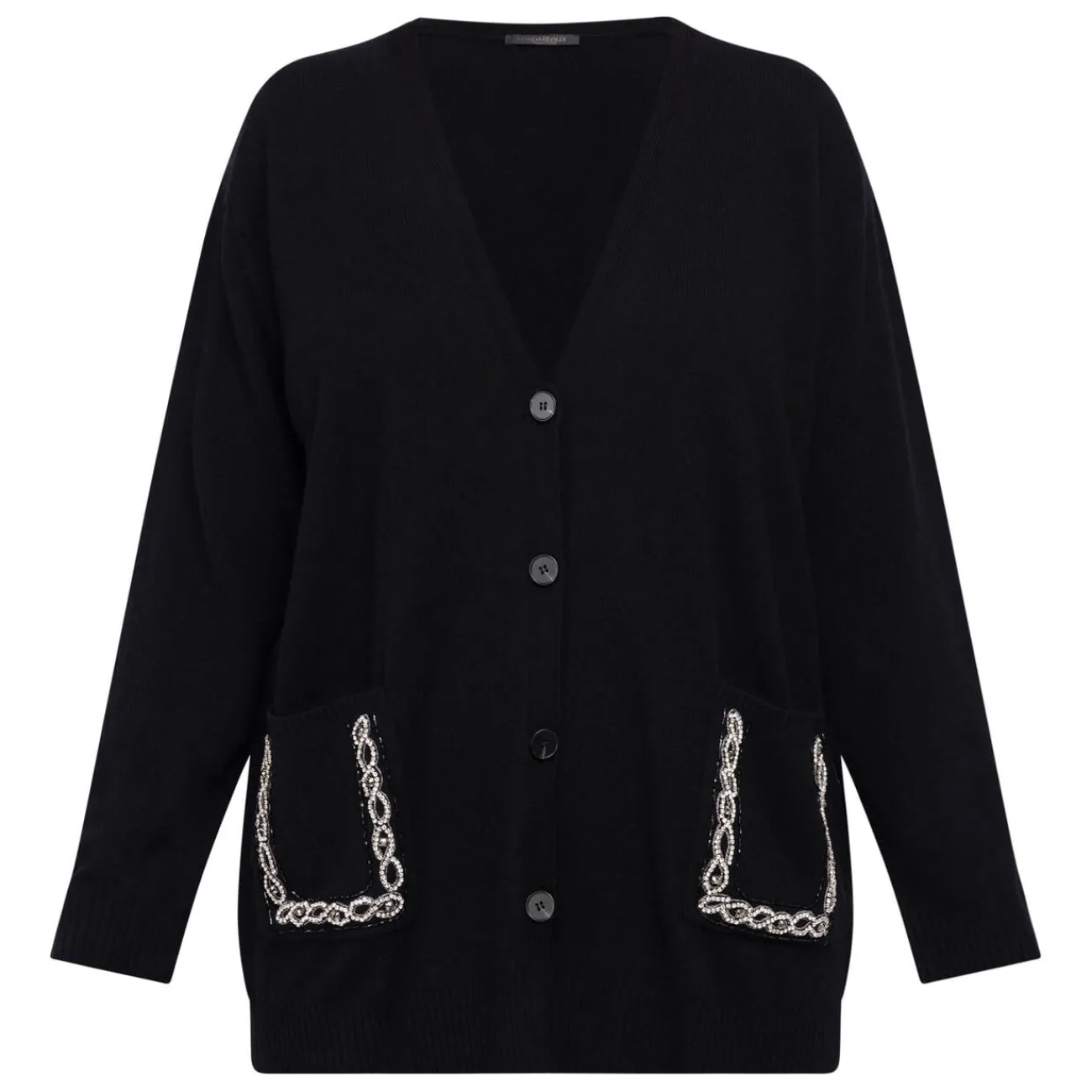 Fashion Marina Rinaldi Wool and Cashmere Cardigan Rhinestone Black