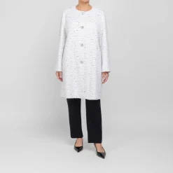 Discount Marina Rinaldi Elegante Marina Rinaldi Yarn-Dyed Collarless Duster Coat White
