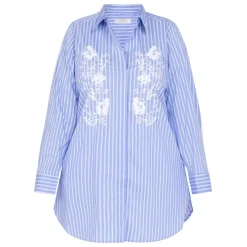 New Godske Noen Stripe Embroidered Shirt Blue